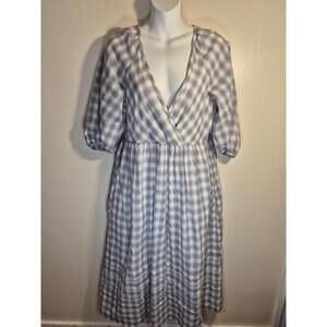 Madewell Marianna Puff-Sleeve Midi Dress Lavender Plaid Women XS Cottagecore